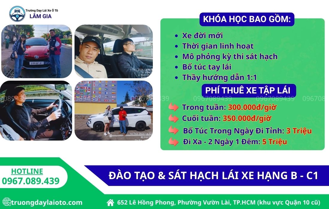 khóa bổ túc tay lái tại trường dạy lái ô tô lâm gia học phí 300k/giờ
